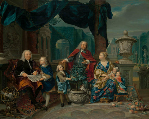 Portrait of David van Mollem with his Family, Nicolaas Verkolje, 1740 Canvas Print