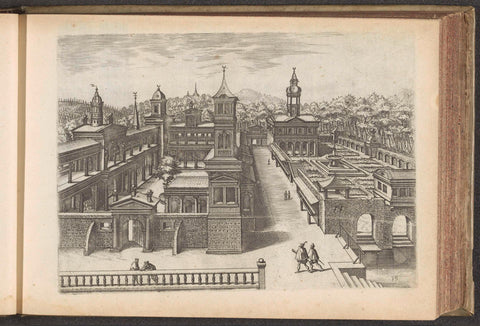 View of a palace with courtyard and on the right a garden with fountain, Johannes or Lucas van Doetechum, 1601 Canvas Print