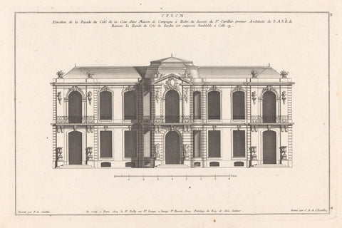 Façade with arches and balconies, Carl Albert von Lespilliez, 1745 Canvas Print