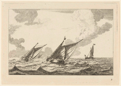 Three sailing ships on a rough sea, anonymous, 1700 - 1799 Canvas Print