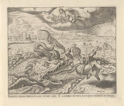 The Fish Spits Jonah out on the Land, Philips Galle, 1596 - 1633 Canvas Print