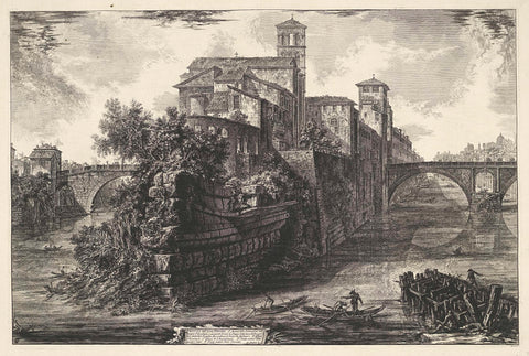 Tiber Island in Rome, Giovanni Battista Piranesi, 1748 - 1778 Canvas Print