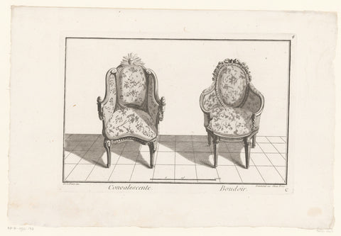 Two chairs with closed armrests, anonymous, 1745 - 1775 Canvas Print