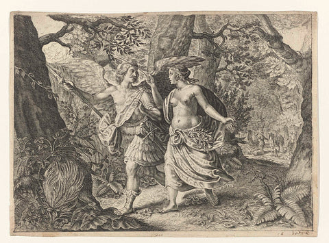 Circe turns Picus into a woodpecker, Crispijn van de Passe (II) (after), c. 1636 - 1670 Canvas Print