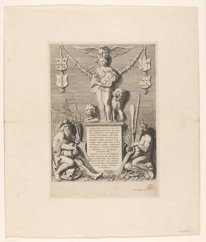 Sculpture group with the Amsterdam Stedenmaagd, river gods and inaugural text in the Vierschaar of the Stadhuis op de Dam, Hubert Quellinus, 1655 Canvas Print