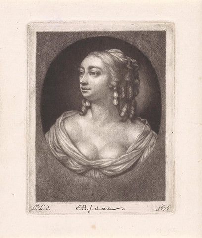 Bust of a young woman with half bare bosom, Abraham Bloteling, 1676 Canvas Print