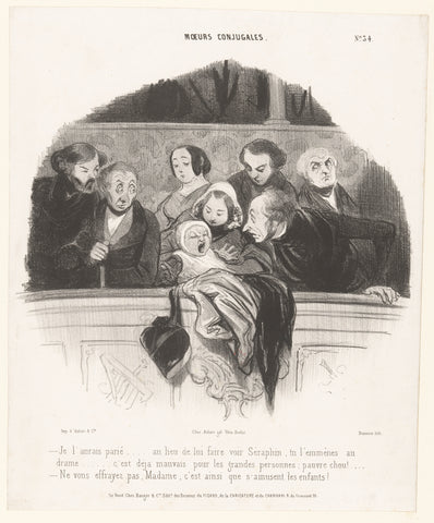 Woman with crying baby in theatre, Honoré Daumier, 1841 Canvas Print