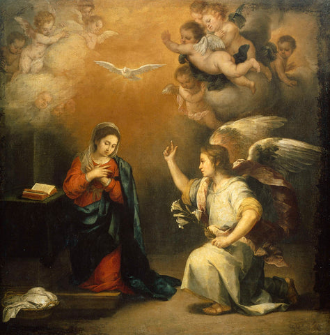 Annunciation to the Virgin, Bartolomé Esteban Murillo, 1660 - 1680 Canvas Print