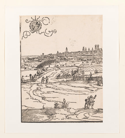 View of Munich with military spectacle (left part), anonymous, Hans Sebald Beham, 1530 Canvas Print