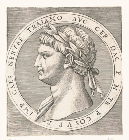 Portrait of Emperor Nerva with laurel wreath in round frame, Marcantonio Raimondi, 1510 - 1527 Canvas Print