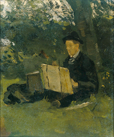 Jan Verkade (1868-1946) Painting under a Tree at Hattem, Richard Nicolaüs Roland Holst, 1891 Canvas Print