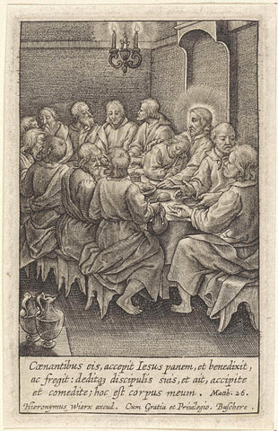 Last Supper, Hieronymus Wierix, 1563 - before 1619 Canvas Print