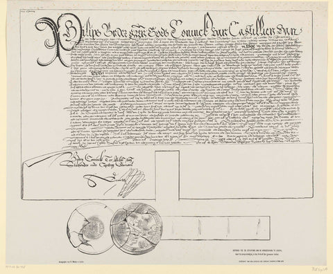 Facsimile of the patent to the foundation of the University of Leiden, 1575, Pieter Jacobus Mulder, 1875 Canvas Print