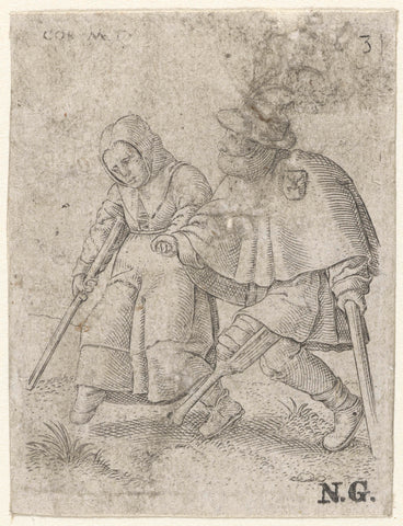 Dancing Peasant with a Beggar's Badge and a Woman, Cornelis Massijs, 1577 Canvas Print