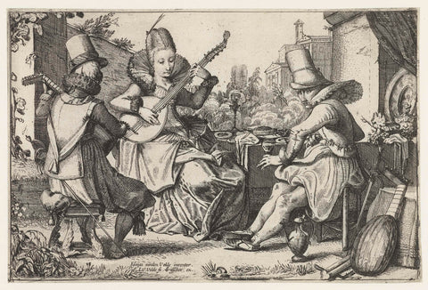 Elegant company, making music in a garden, Jan van de Velde (II), 1603 - 1641 Canvas Print