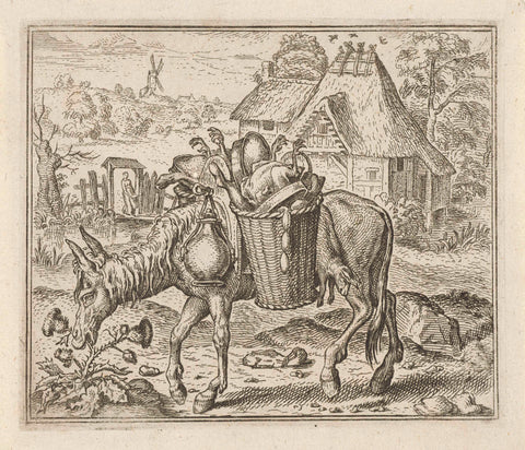 Fable of the donkey laden with delicacies, Aegidius Sadeler, 1608 - 1679 Canvas Print