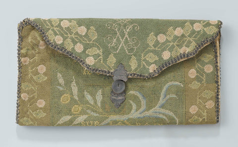 Letter bag of thick paper lined with petitpoint embroidery, in which the monogram of Admiral Isaac Sweers, with engraved silver lock, anonymous, c. 1700 - c. 1715 Canvas Print