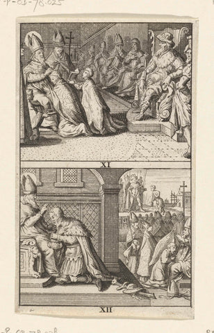 Scenes from the life of Saint Boniface, plates XI and XII, ca. 672-754, unknown, 1640 - 1659 Canvas Print