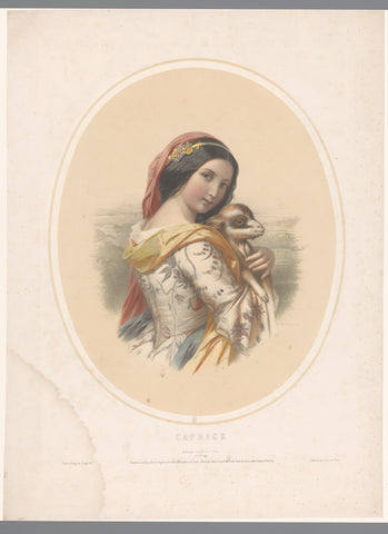 Young shepherdess with goat in her arms, Émilien Desmaisons, 1854 Canvas Print