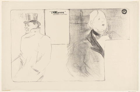 Design for programme at theatre L'Oeuvre with portrait of writers Oscar Wilde and Romain Coolus, Henri de Toulouse-Lautrec, 1896 Canvas Print