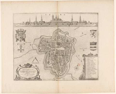 Map of and view of Ypres, Vedastus du Plouich, 1652 Canvas Print