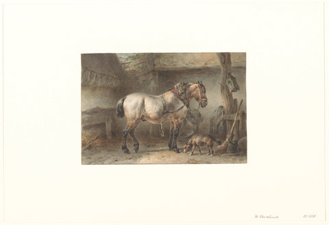 Horse and dog in a stable, Wouter Verschuur (1841-1936), 1851 - 1936 Canvas Print