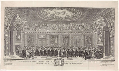 The opening of the new audience hall of the States General (Trêveszaal), 1697, Daniël Marot (I), 1730 Canvas Print