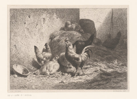 Chickens and rooster in the straw, Charles Emile Jacque, 1864 Canvas Print