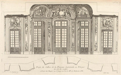 Map and face in the salon of Princess Czatoryski, Pierre-Edmé Babel, Juste Aurèle Meissonnier, 1738 - 1749 Canvas Print