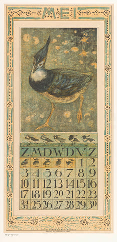 Calendar sheet May with lapwing, Theo van Hoytema, 1907 Canvas Print