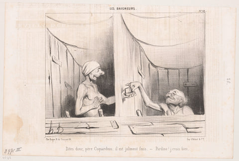 Two old men exchange tobacco in their bathtub, Honoré Daumier, 1840 Canvas Print