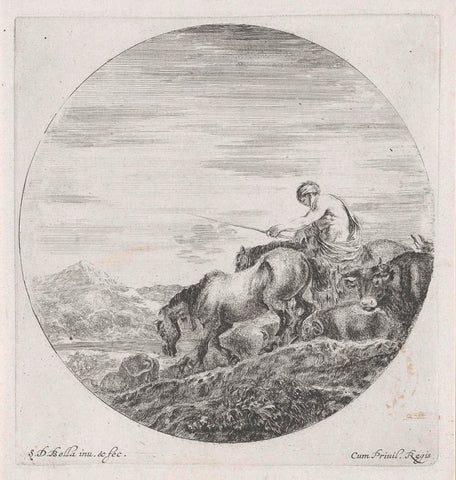 Shepherd on horseback drives herd, Stefano della Bella, 1620 - 1664 Canvas Print