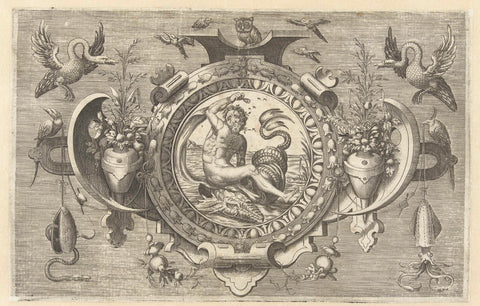 Cartouche with a Man on a Sea Monster, Harmen Jansz Muller, 1564 Canvas Print