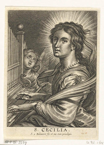 Saint Cecilia with organ, Schelte Adamsz. Bolswert, 1596 – 1659 Canvas Print