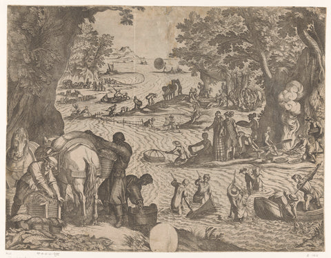 Landscape with fishermen, Antonio Tempesta, 1599 Canvas Print