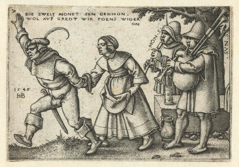 Musicians and Dancing Peasant Couple, Hans Sebald Beham, 1546 Canvas Print