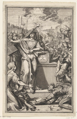 Title print by Henricus Vos, Alle de voornaamste historien des Ouden en Nieuwen Testaments. Verbeeld in uytsteekende konst-platen, 2 delen, Amsterdam, 1703., Romeyn de Hooghe, 1703 Canvas Print