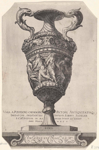 Vase with two ears in the shape of fish, Aegidius Sadeler, 1605 Canvas Print