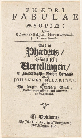 Title page for: J. Hilarides, Fabulae Æsopiæ, 1695, Johannes Hilarides, 1695 Canvas Print