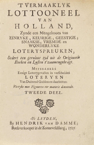 Title page for 'tVermakelijk lottooneel van Holland, 1707, Hendrik van Damme (II), 1707 Canvas Print