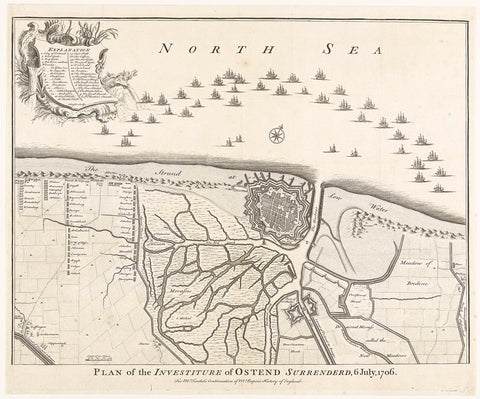 Map of Ostend, 1706, James Basire (I), 1740 - 1802 Canvas Print