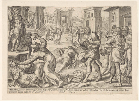 Mattatias kills a Jew and an emissist of the king, Johannes Wierix, 1579 Canvas Print