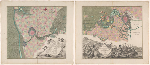 Map of the siege of Bergen op Zoom, 1747 (consisting of two parts), Monogrammist IFL, 1747 - 1757 Canvas Print