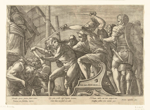 Hercules fights with Geryoneus (?), Hendrick Goltzius, 1575 - 1579 Canvas Print