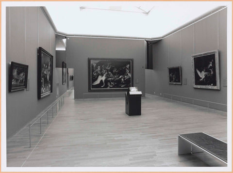 Room with paintings, a television screen and a sofa for visitors, c. 1999 Canvas Print