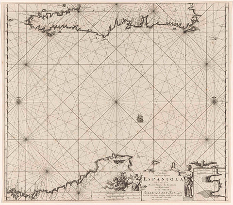 Pass map of Haiti, the Dominican Republic, Venezuela and Curaçao and Aruba, Jan Luyken, 1684 - 1799 Canvas Print