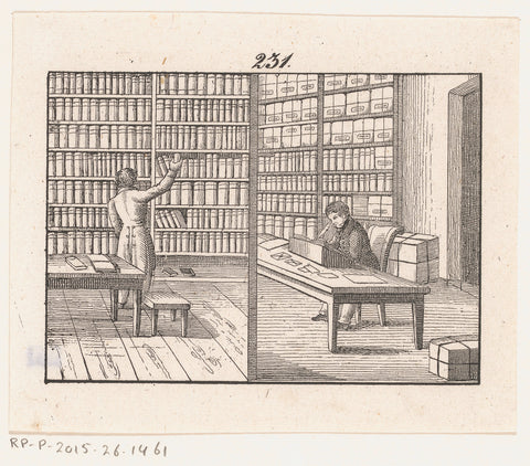 Two library scenes, anonymous, c. 1825 - c. 1850 Canvas Print