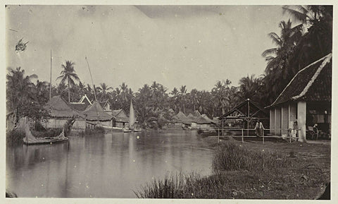 Houses on a river, Woodbury &Page, 1863 - 1869 Canvas Print