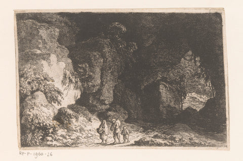 Man, woman and child for an opening in a rock face, Franz Edmund Weirotter, 1766 - 1767 Canvas Print