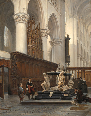 The Choir of the O.L.-Vrouwekerk in Breda with the Tomb of Engelbert II of Nassau, Johannes Bosboom, 1843 Canvas Print